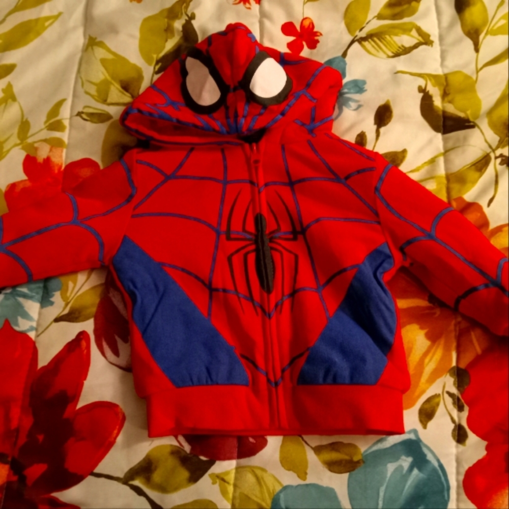 Spiderman Jacket 12M full zip fuzzy lined hoodie with pockets. NWT!